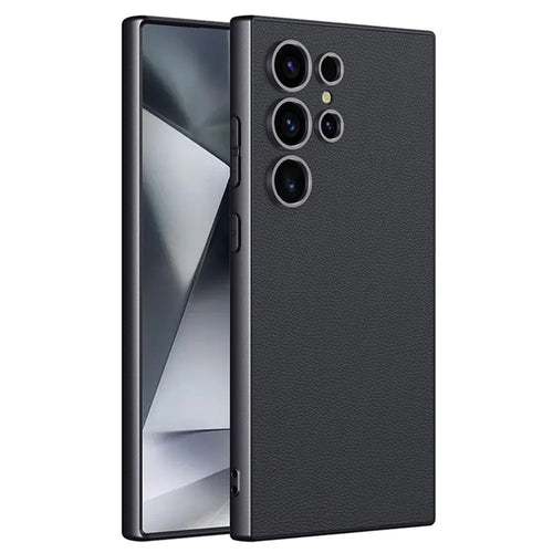For Samsung Galaxy S25 Ultra Case Anti Drop Matte Skin-Touch Metal Paint PU Leather + TPU Phone Cover - Titanium Black - 1