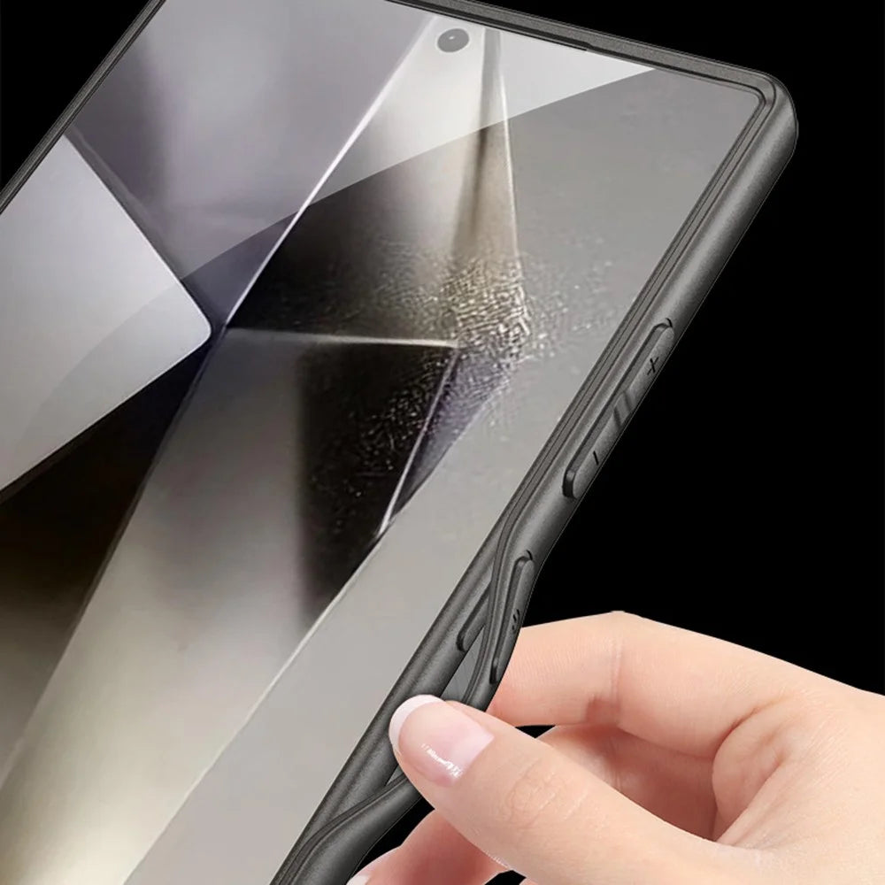 For Samsung Galaxy S25 Ultra Case Anti Drop Matte Skin-Touch Metal Paint PU Leather + TPU Phone Cover - Titanium Black - 4