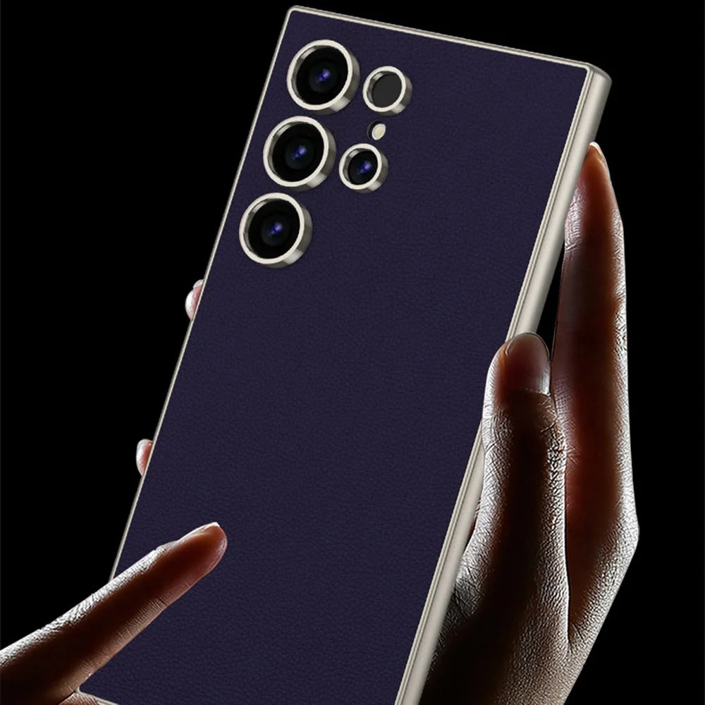 For Samsung Galaxy S25 Ultra Case Anti Drop Matte Skin-Touch Metal Paint PU Leather + TPU Phone Cover - Titanium Black - 7
