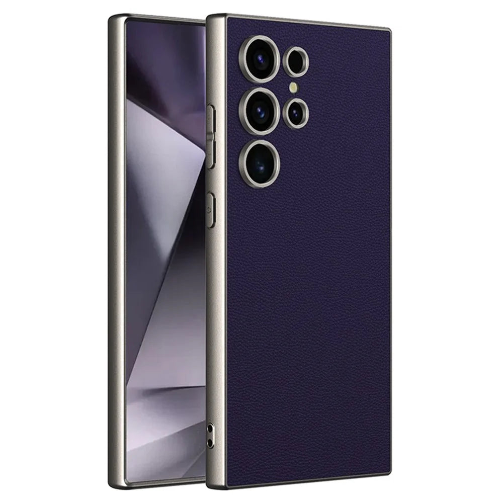For Samsung Galaxy S24 Ultra Case Anti Drop Matte Skin-Touch Metal Paint PU Leather + TPU Phone Cover - Dark Purple - 1