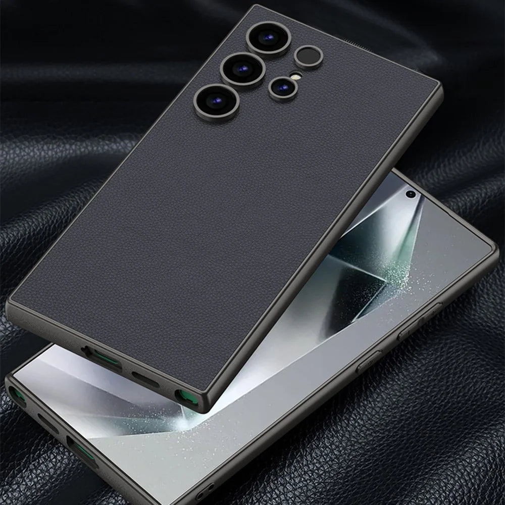 For Samsung Galaxy S24 Ultra Case Anti Drop Matte Skin-Touch Metal Paint PU Leather + TPU Phone Cover - Dark Purple - 2