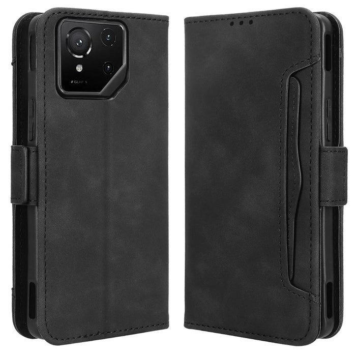 For Asus ROG Phone 9 5G / Phone 9 Pro 5G Case Wallet Leather Phone Cover with Multiple Card Slots - Black - 1