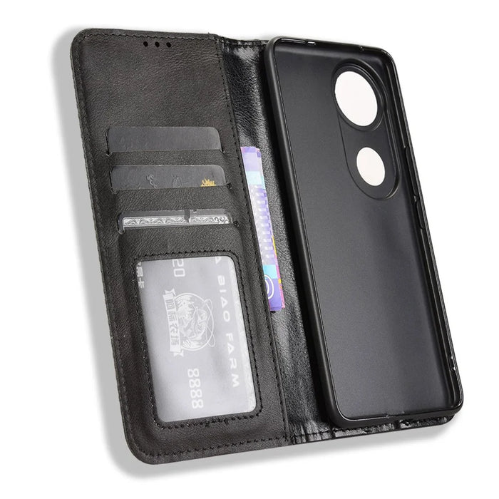 For vivo V50 5G Case Wallet Stand Retro Texture Leather Phone Cover - Black - 2
