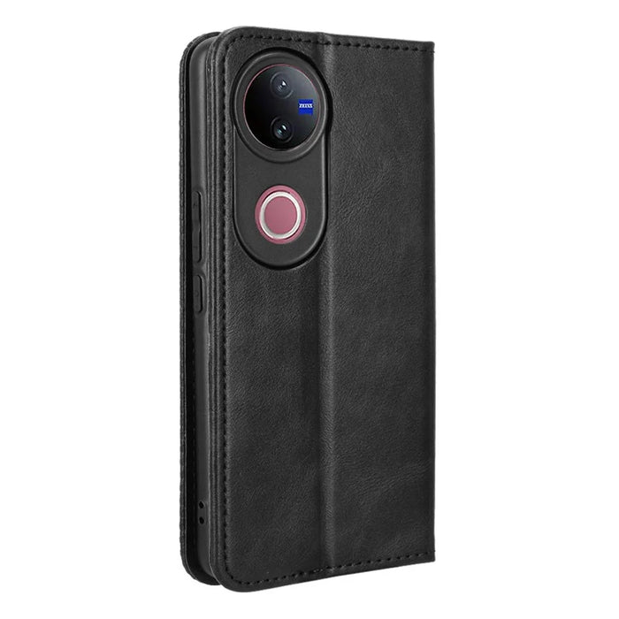 For vivo V50 5G Case Wallet Stand Retro Texture Leather Phone Cover - Black - 7