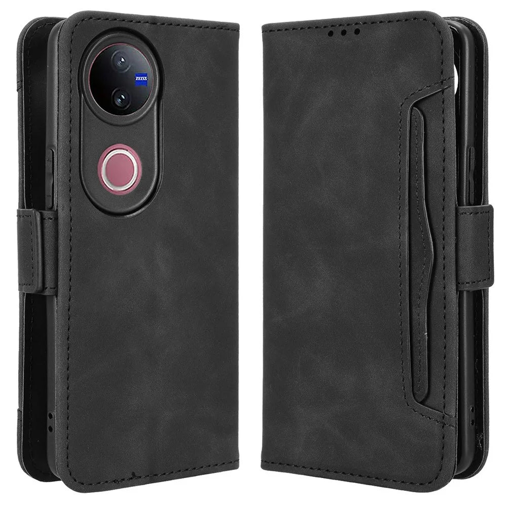 For vivo V50 5G Case Wallet Leather Phone Cover with Multiple Card Slots - Black - 1