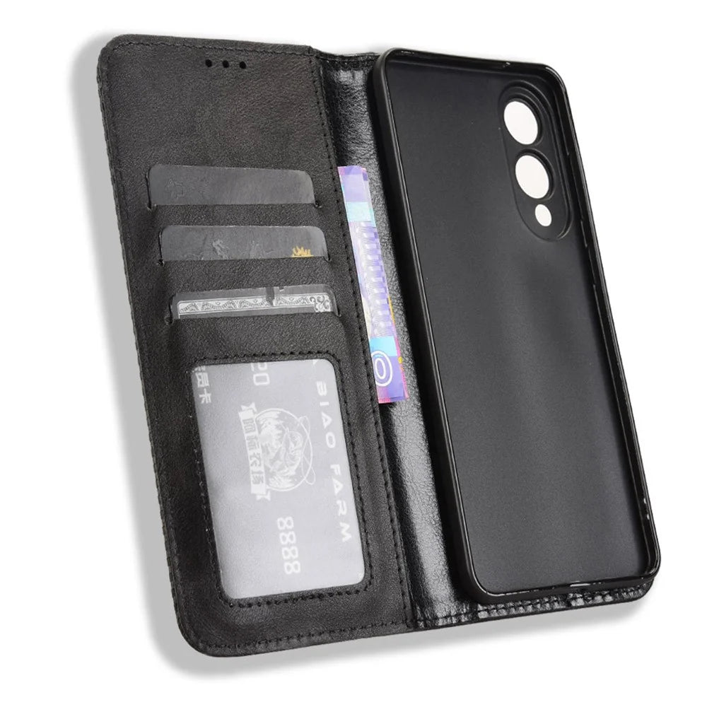 For Samsung Galaxy S25 Edge Case Wallet Stand Retro Texture Leather Phone Cover - Black - 2