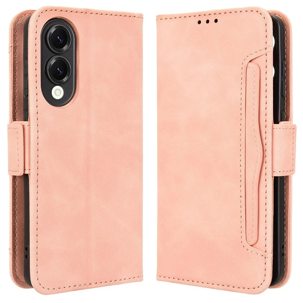 For Samsung Galaxy S25 Edge Case Wallet Leather Phone Cover with Multiple Card Slots - Pink - 1