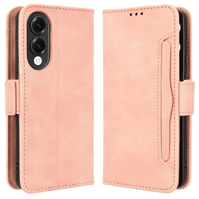 For Samsung Galaxy S25 Edge Case Wallet Leather Phone Cover with Multiple Card Slots - Pink - 1