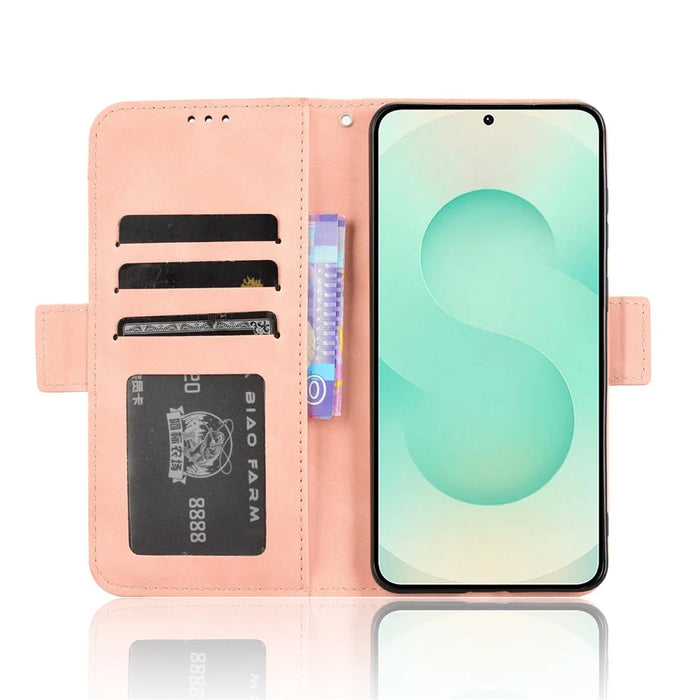 For Samsung Galaxy S25 Edge Case Wallet Leather Phone Cover with Multiple Card Slots - Pink - 3