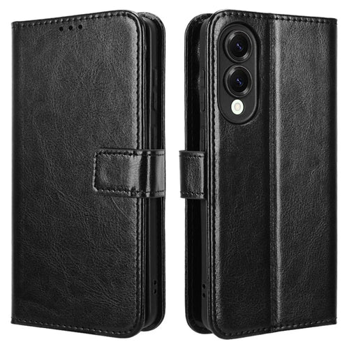 For Samsung Galaxy S25 Edge Case Crazy Horse Texture PU Leather Phone Wallet Cover - Black - 1