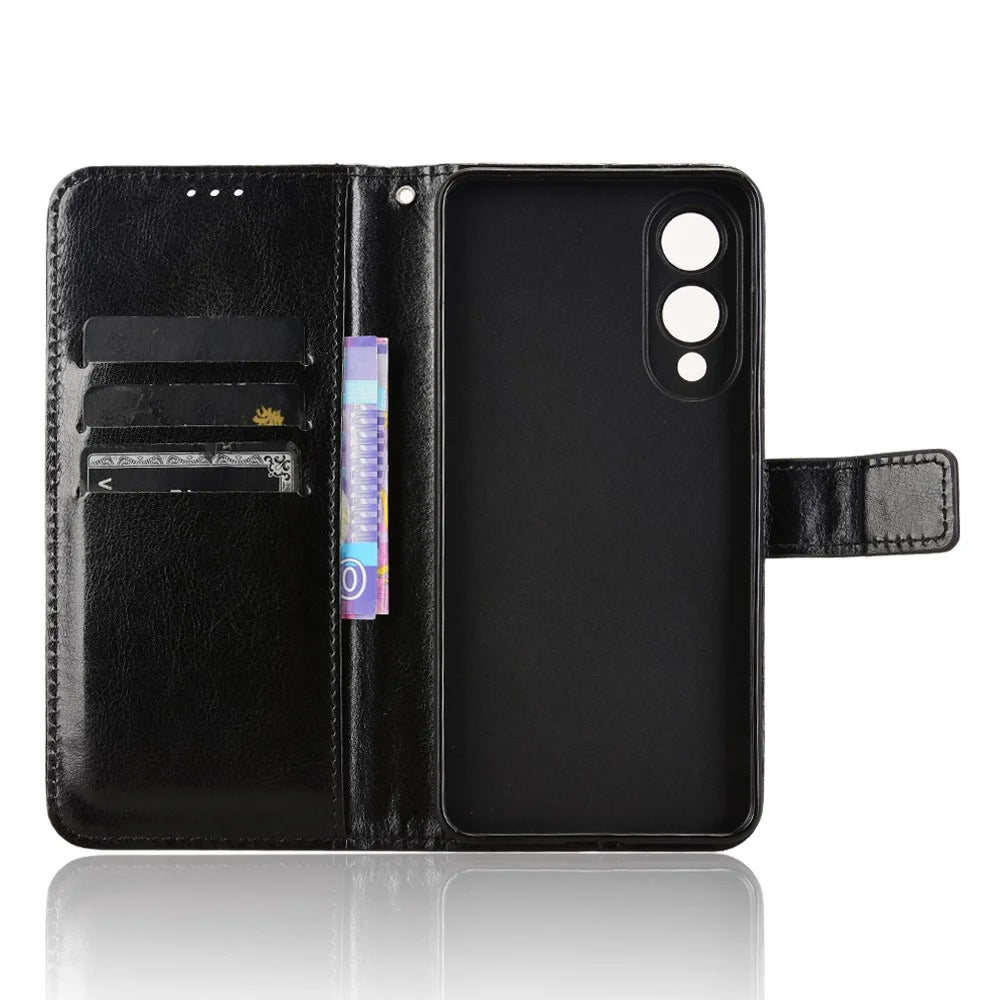 For Samsung Galaxy S25 Edge Case Crazy Horse Texture PU Leather Phone Wallet Cover - Black - 2