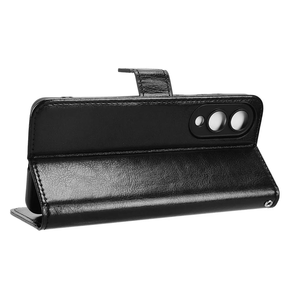 For Samsung Galaxy S25 Edge Case Crazy Horse Texture PU Leather Phone Wallet Cover - Black - 4