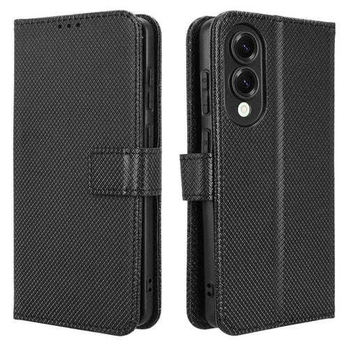 For Samsung Galaxy S25 Edge Case PU Leather Diamond Texture Wallet Phone Cover - Black - 1