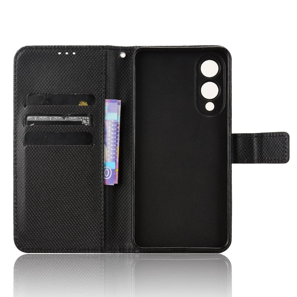 For Samsung Galaxy S25 Edge Case PU Leather Diamond Texture Wallet Phone Cover - Black - 2