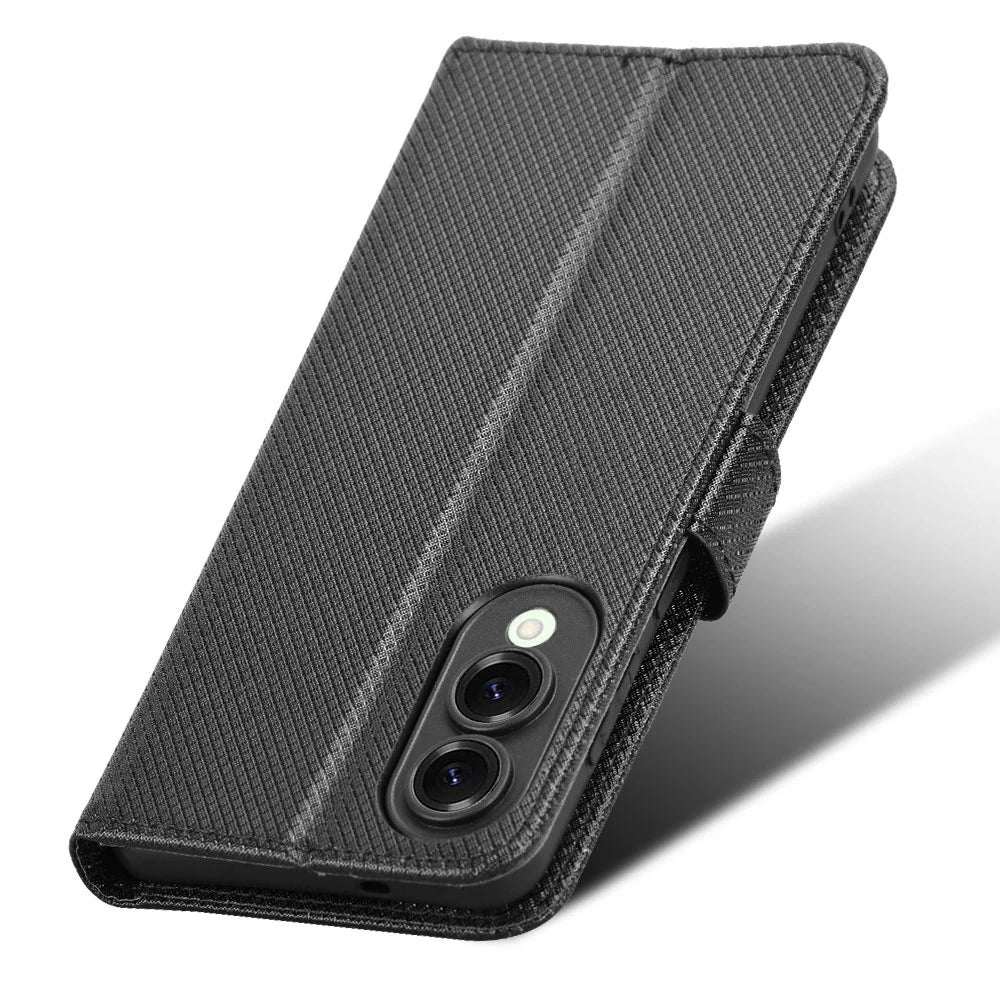 For Samsung Galaxy S25 Edge Case PU Leather Diamond Texture Wallet Phone Cover - Black - 6