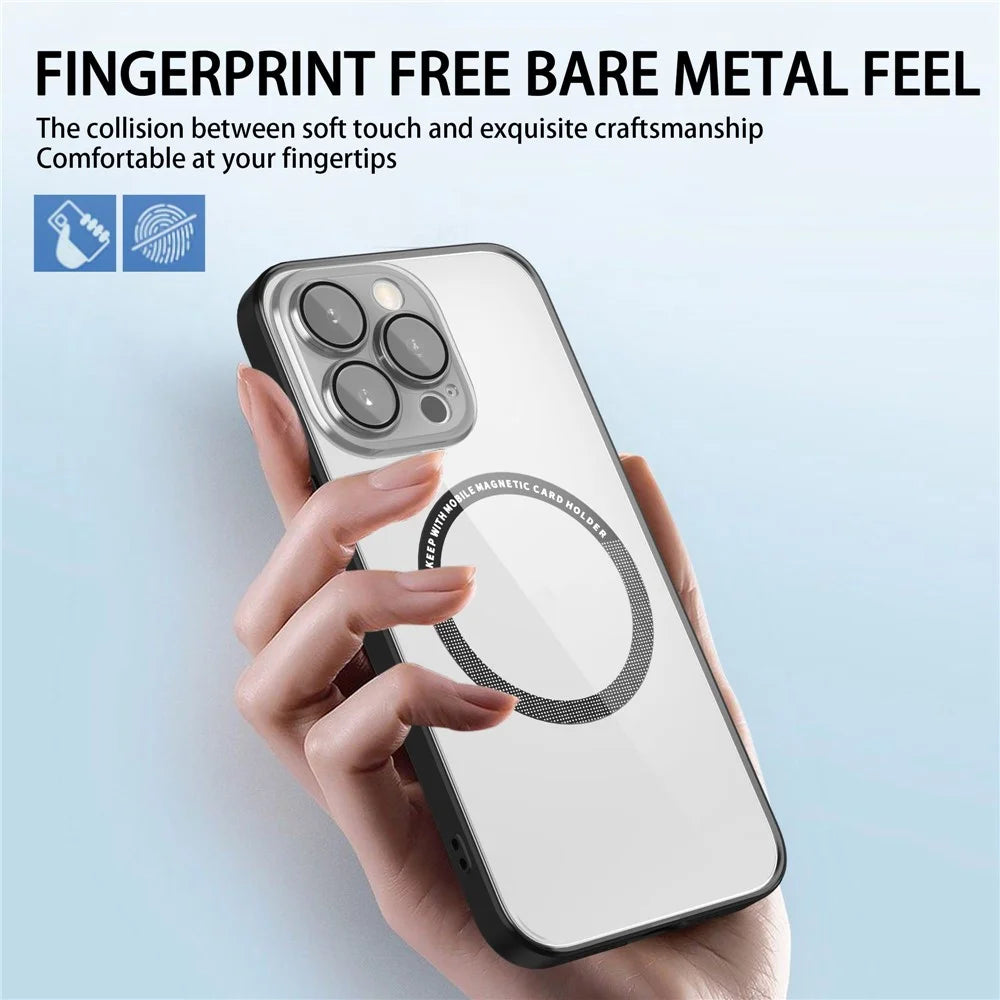Magnetic Case for iPhone 14 Pro Max Anti-Fingerprint Phone Case Soft TPU Hard PC Shockproof Cover with Metal Lens Protection - Black - 3