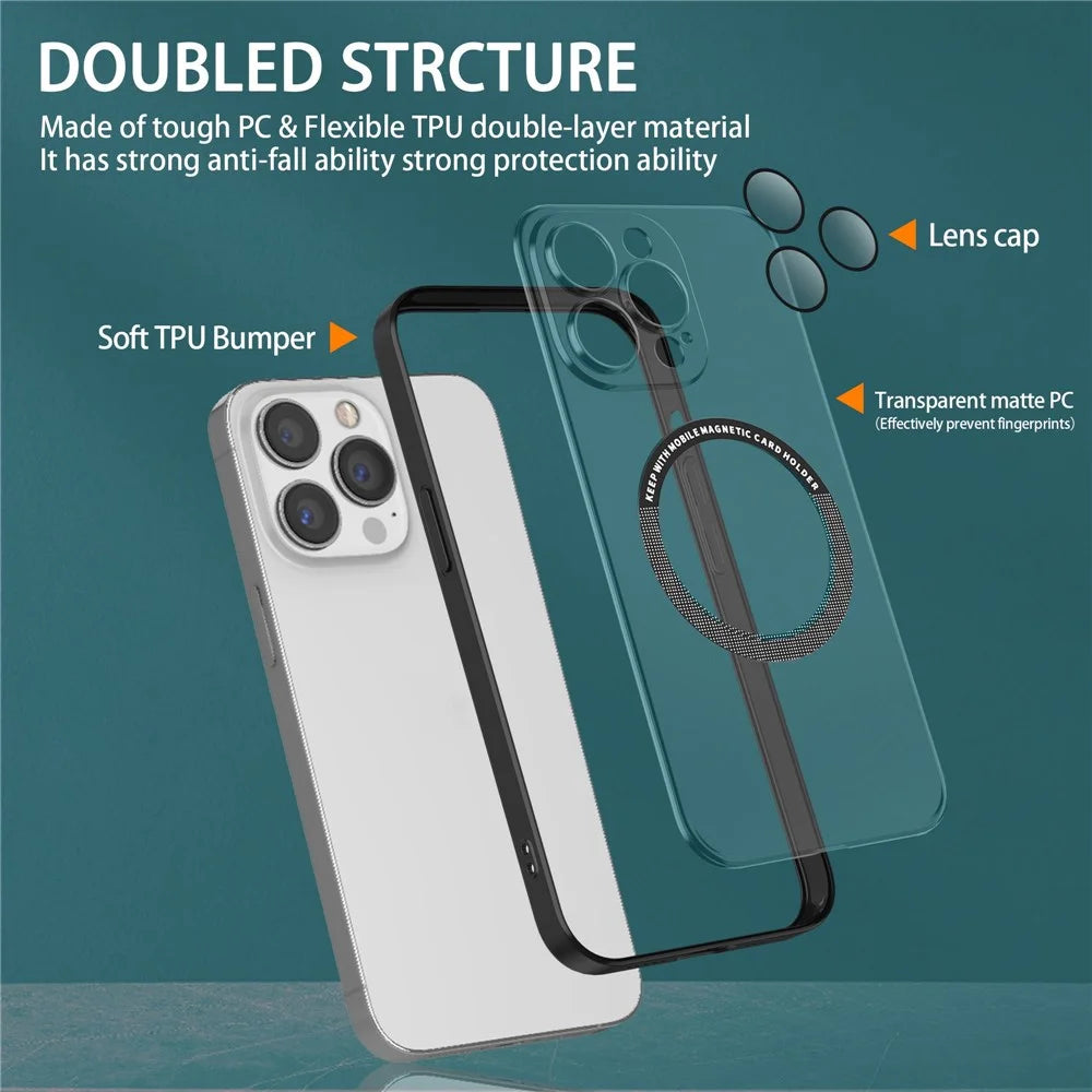 Magnetic Case for iPhone 14 Pro Max Anti-Fingerprint Phone Case Soft TPU Hard PC Shockproof Cover with Metal Lens Protection - Black - 4