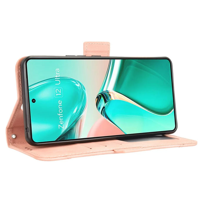 For Asus Zenfone 12 Ultra 5G Case Wallet Leather Phone Cover with Multiple Card Slots - Pink - 4