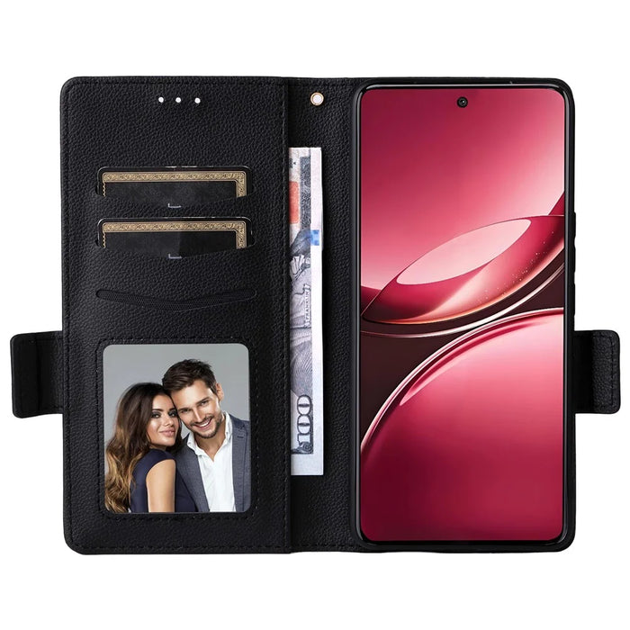 For vivo V50 5G Case with Wrist Strap Litchi Texture PU Leather Wallet Phone Cover - Black - 2