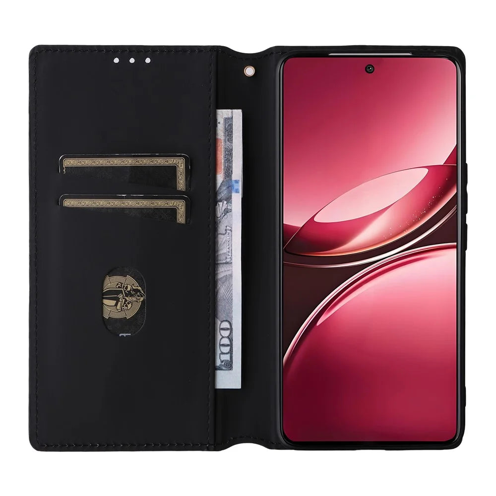 For vivo V50 5G Case Wallet Rhombus Imprinted Leather Phone Cover - Black - 2