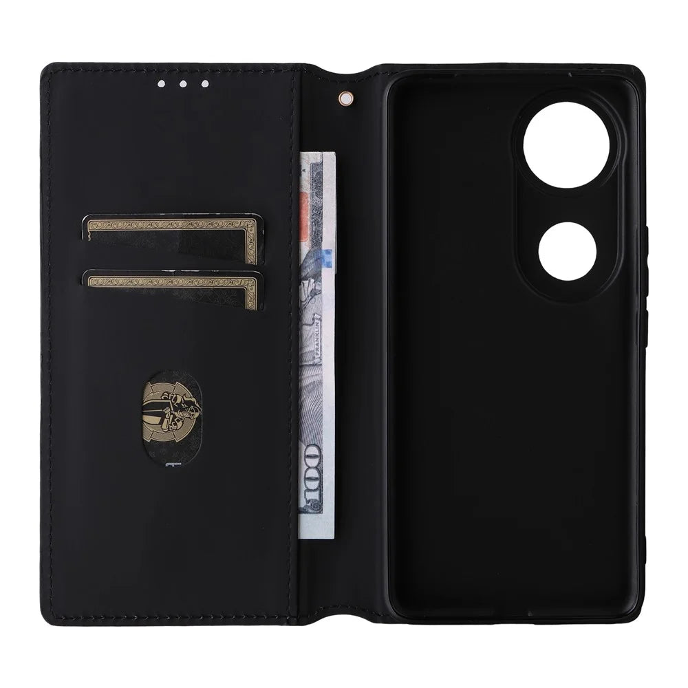 For vivo V50 5G Case Wallet Rhombus Imprinted Leather Phone Cover - Black - 3