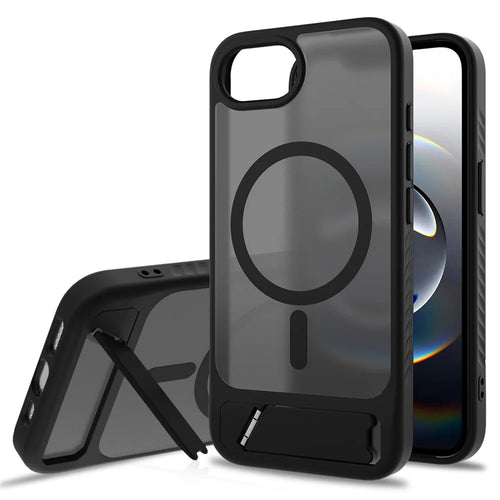 For iPhone 17e / 16e Case with Kickstand / Wireless Charging Skin Touch TPU + PC Phone Back Cover - Black - 1