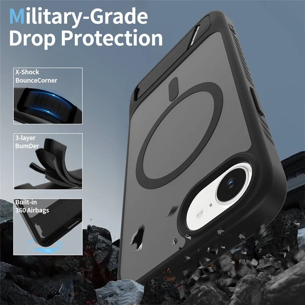 For iPhone 17e / 16e Case with Kickstand / Wireless Charging Skin Touch TPU + PC Phone Back Cover - Black - 2