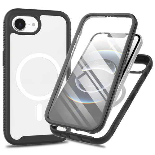 For iPhone 17e / 16e Case PC + TPU Protective Phone Cover with PET Screen Film Support Wireless Charging - Black - 1