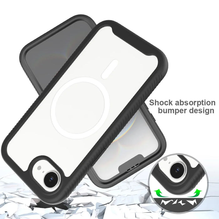 For iPhone 17e / 16e Case PC + TPU Protective Phone Cover with PET Screen Film Support Wireless Charging - Black - 3