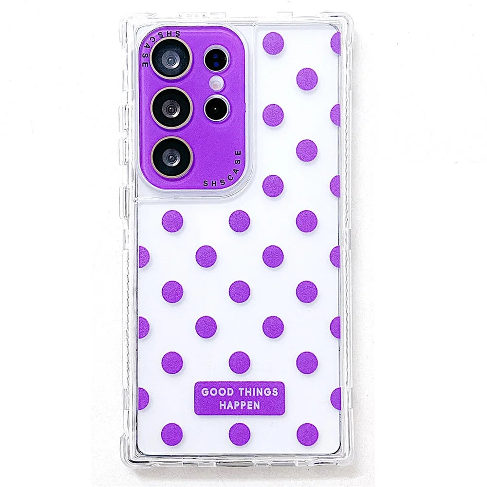 For Samsung Galaxy S25 Ultra Case Clear PC + TPU Phone Cover with Polka Dot Pattern and Lens Film - Purple - 1