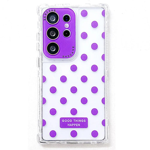 For Samsung Galaxy S25 Ultra Case Clear PC + TPU Phone Cover with Polka Dot Pattern and Lens Film - Purple - 1