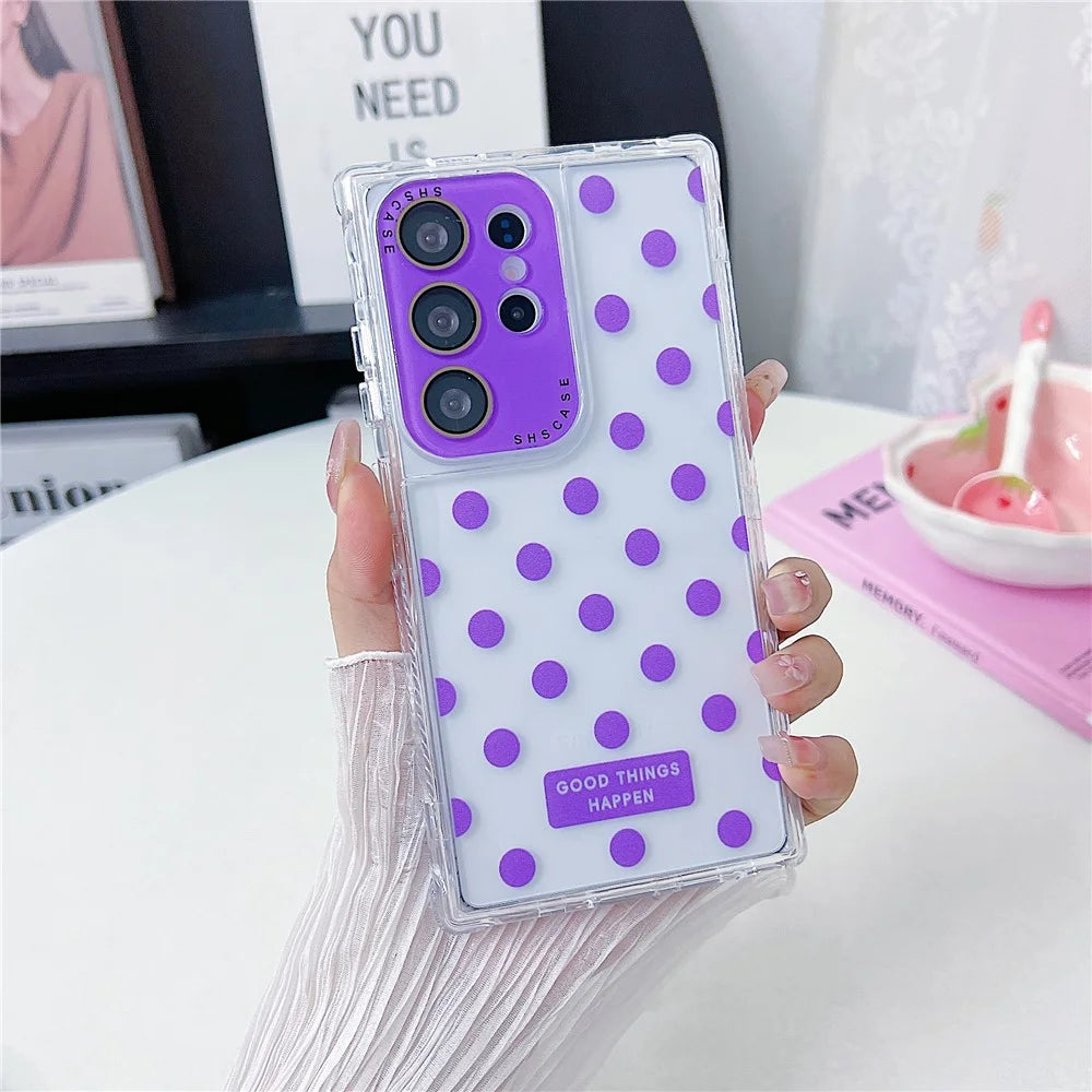 For Samsung Galaxy S25 Ultra Case Clear PC + TPU Phone Cover with Polka Dot Pattern and Lens Film - Purple - 2
