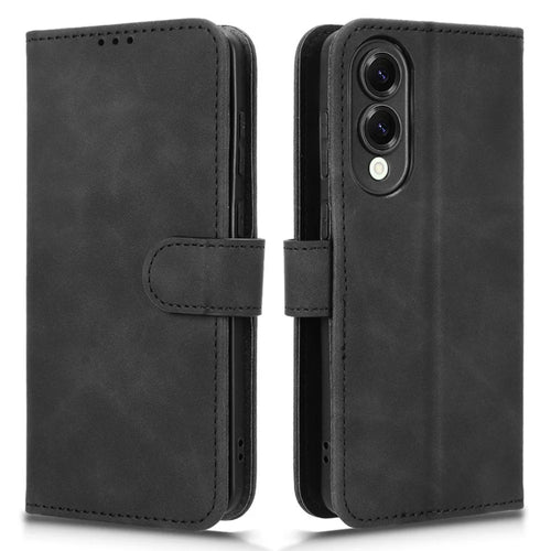 For Samsung Galaxy S25 Edge Leather Case Skin Feel Anti Drop Wallet Flip Phone Cover - Black - 1