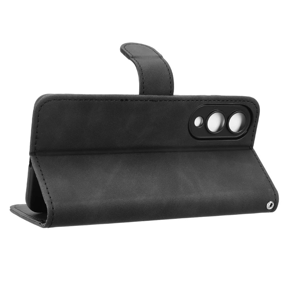For Samsung Galaxy S25 Edge Leather Case Skin Feel Anti Drop Wallet Flip Phone Cover - Black - 3