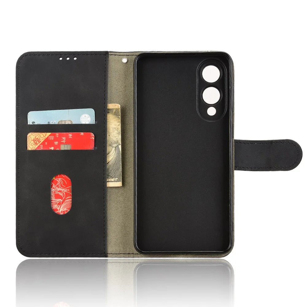 For Samsung Galaxy S25 Edge Leather Case Skin Feel Anti Drop Wallet Flip Phone Cover - Black - 4