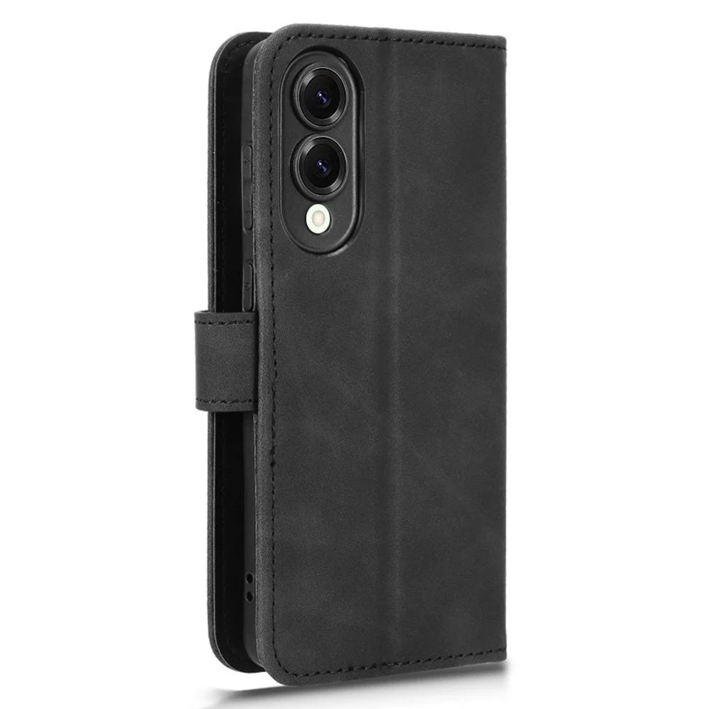 For Samsung Galaxy S25 Edge Leather Case Skin Feel Anti Drop Wallet Flip Phone Cover - Black - 5