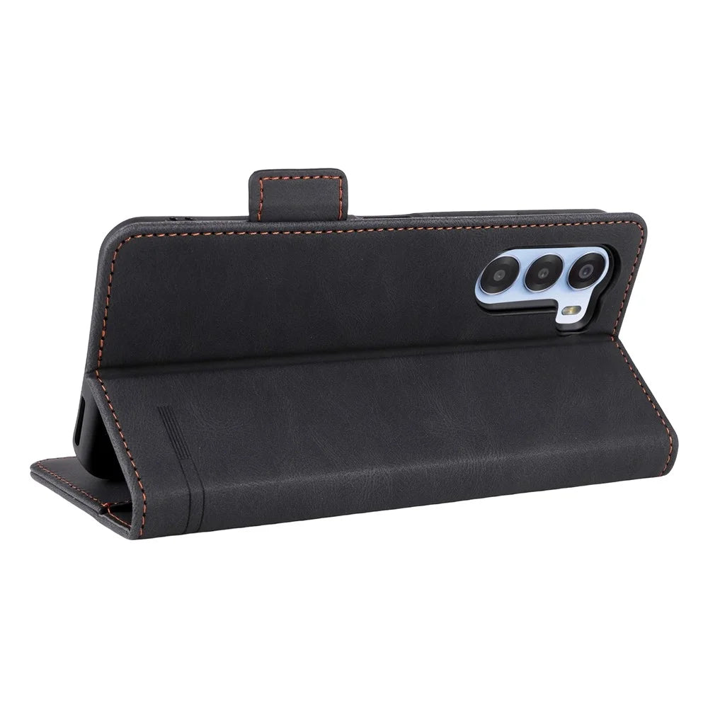 For ZTE nubia S 5G A403ZT Case Leather Wallet Flip Phone Cover with Hardware Decor - Black - 4
