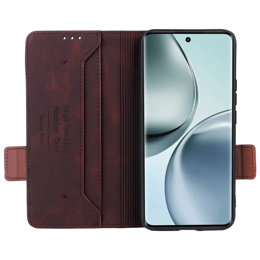 For Realme 14 Pro 5G Case Leather Wallet Flip Phone Cover with Hardware Decor - Coffee - 2