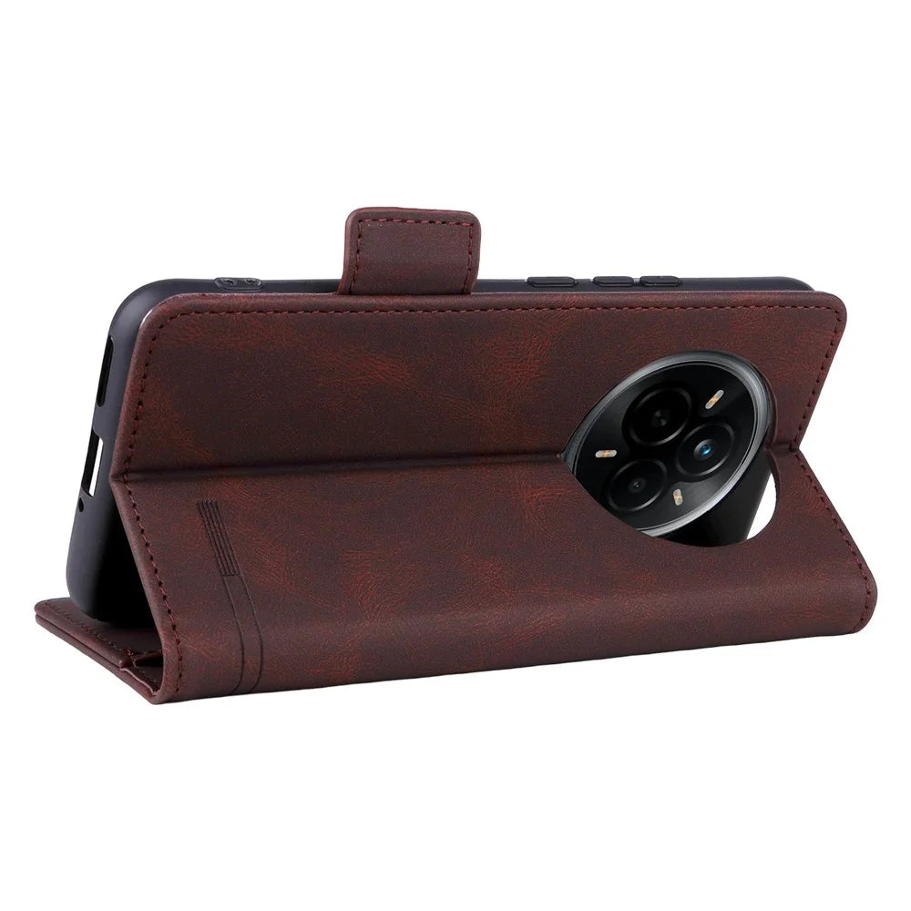 For Realme 14 Pro 5G Case Leather Wallet Flip Phone Cover with Hardware Decor - Coffee - 4