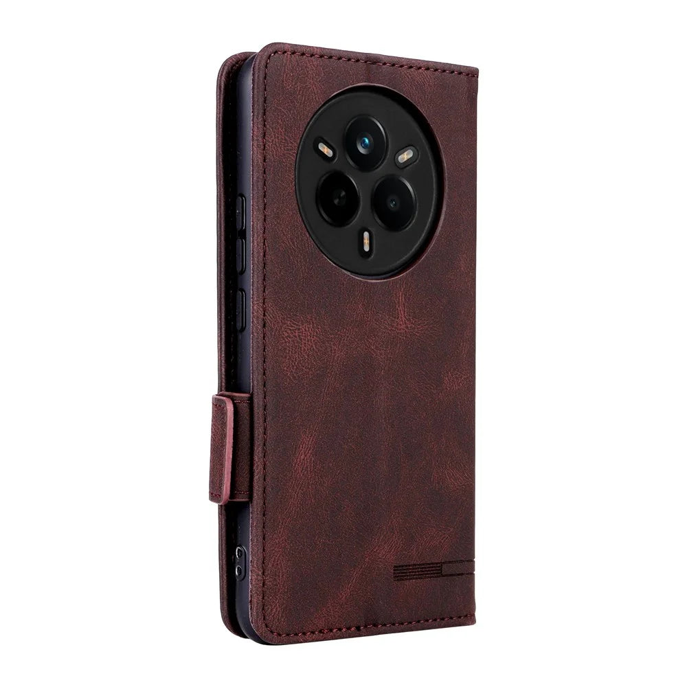 For Realme 14 Pro 5G Case Leather Wallet Flip Phone Cover with Hardware Decor - Coffee - 6