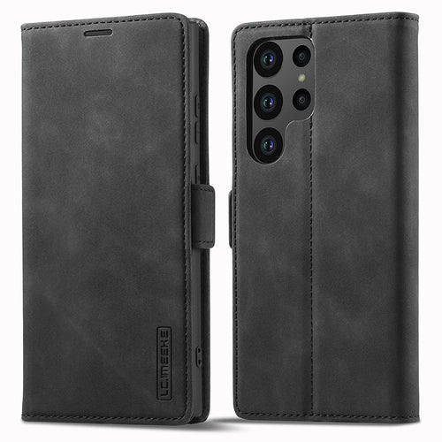 LC.IMEEKE For Samsung Galaxy S25 Ultra Case Wallet Microfiber Leather Phone Cover - Black - 1