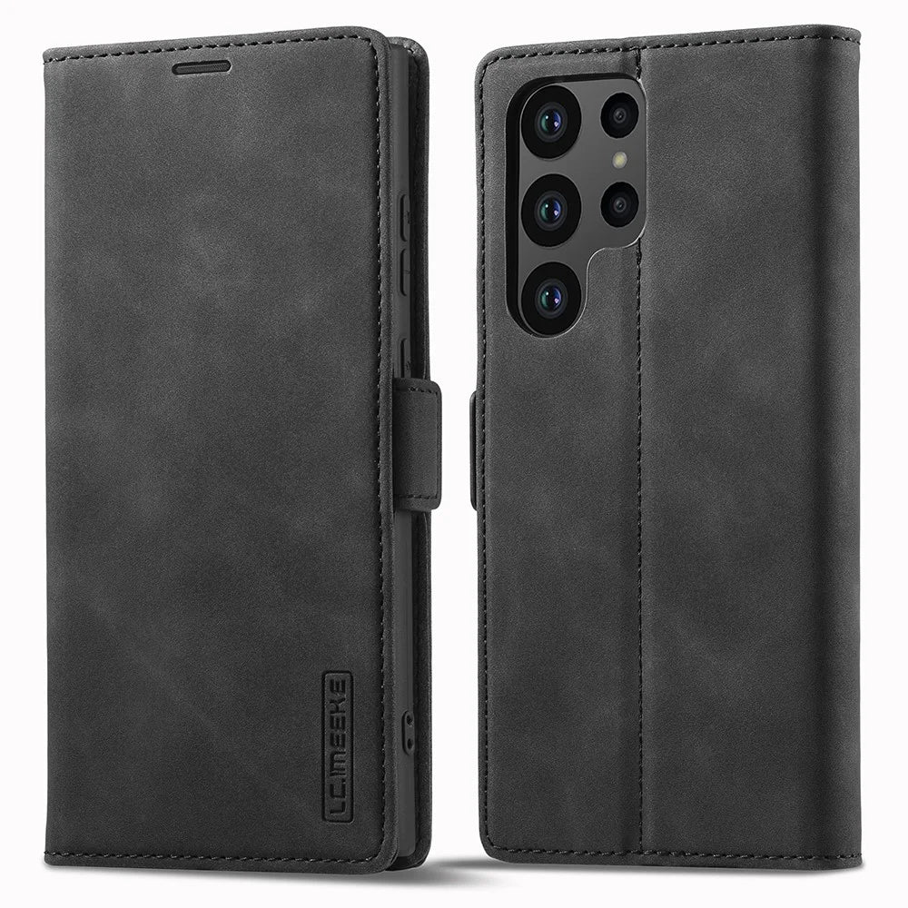 LC.IMEEKE For Samsung Galaxy S25 Ultra Case Wallet Microfiber Leather Phone Cover - Black - 1