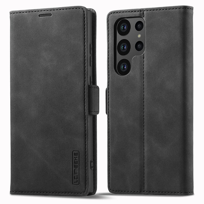 LC.IMEEKE For Samsung Galaxy S25 Ultra Case Wallet Microfiber Leather Phone Cover - Black - 1