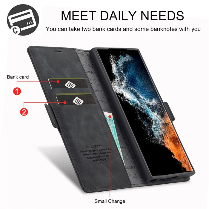 LC.IMEEKE For Samsung Galaxy S25 Ultra Case Wallet Microfiber Leather Phone Cover - Black - 5
