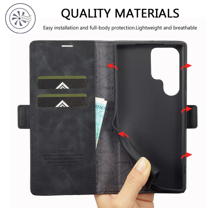 LC.IMEEKE For Samsung Galaxy S25 Ultra Case Wallet Microfiber Leather Phone Cover - Black - 7