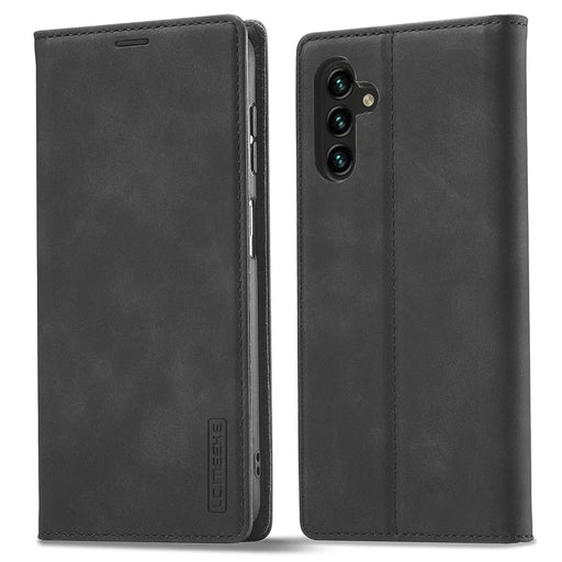 LC.IMEEKE For Samsung Galaxy S25 Case Wallet Microfiber Leather Phone Cover - Black - 1