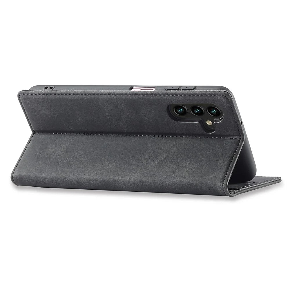 LC.IMEEKE For Samsung Galaxy S25 Case Wallet Microfiber Leather Phone Cover - Black - 3