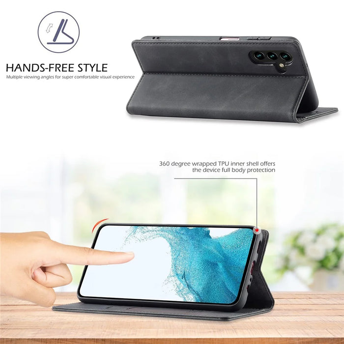 LC.IMEEKE For Samsung Galaxy S25 Case Wallet Microfiber Leather Phone Cover - Black - 6