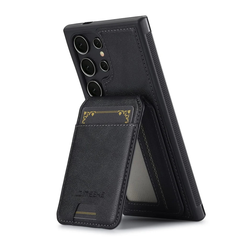 LC.IMEEKE L3 For Samsung	Galaxy S25 Ultra Magnetic Case Detachable Card Holder Leather + TPU Mobile Cover - Black - 6