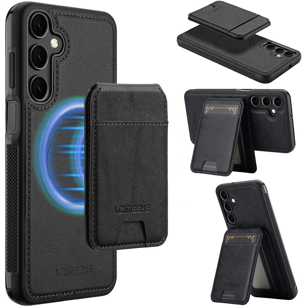 LC.IMEEKE L3 For Samsung	Galaxy S25 Magnetic Case Detachable Card Holder Leather + TPU Mobile Cover - Black - 1